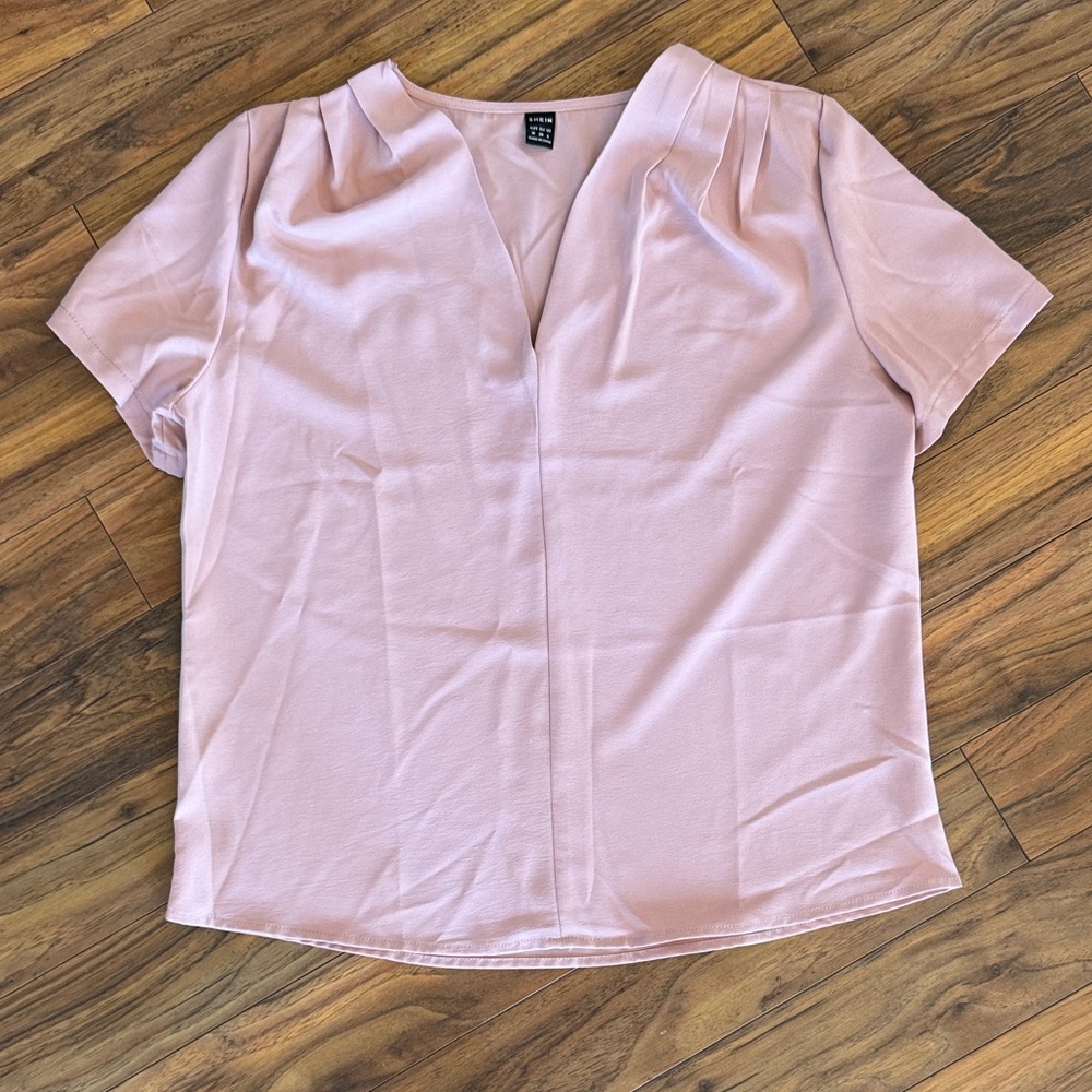 SHEIN Soft Pink V-Neck Blouse